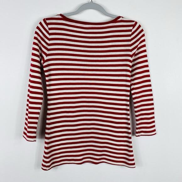 Talbots Size XS Striped Snowflake Embellished T-Shirt Tee Top Red White - Picture 2 of 5